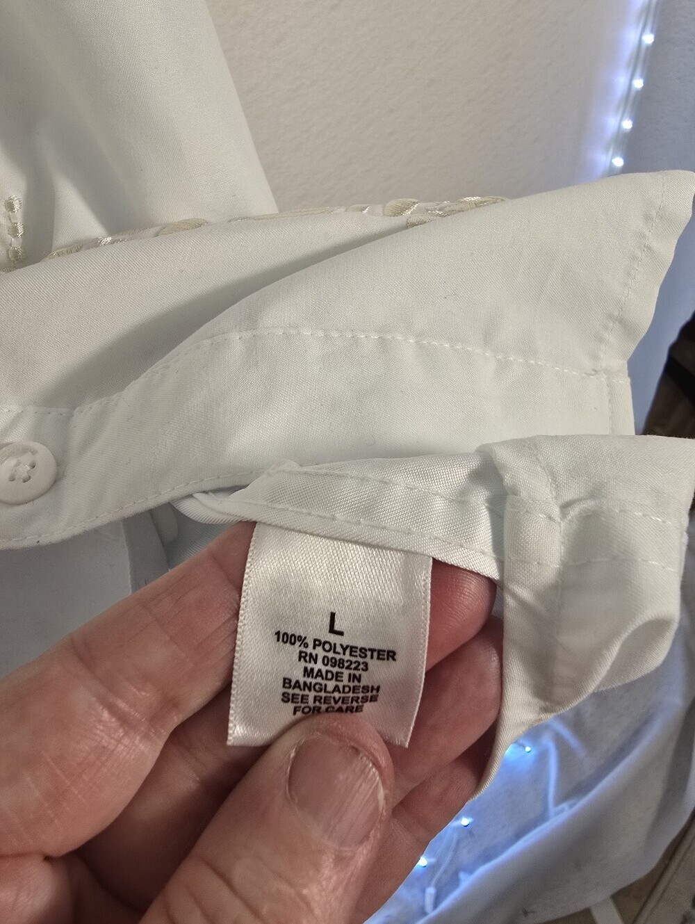 Magellan Fishgear White Embroydered Guayabera S Sleeve Poly Shirt. Mens L - Picture 10 of 13